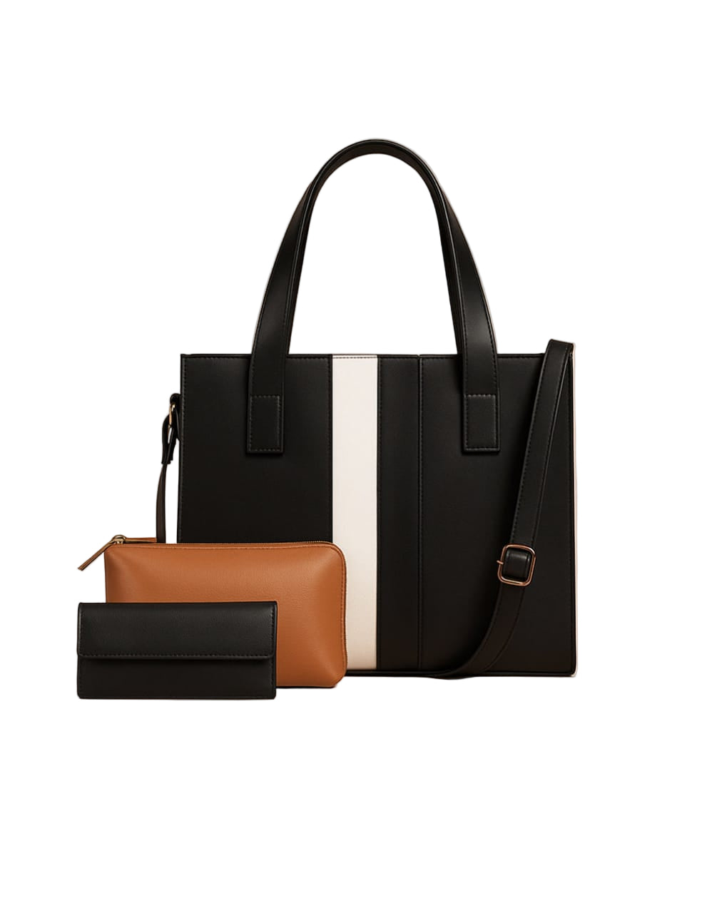 Black and brown handbags on a beige background