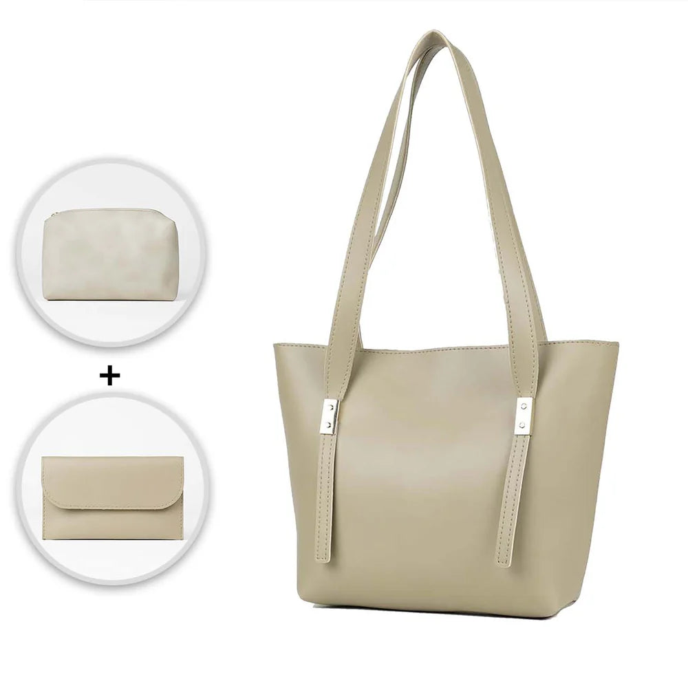 SLEEK TOTE 3PC HAND BAG BAIGE
