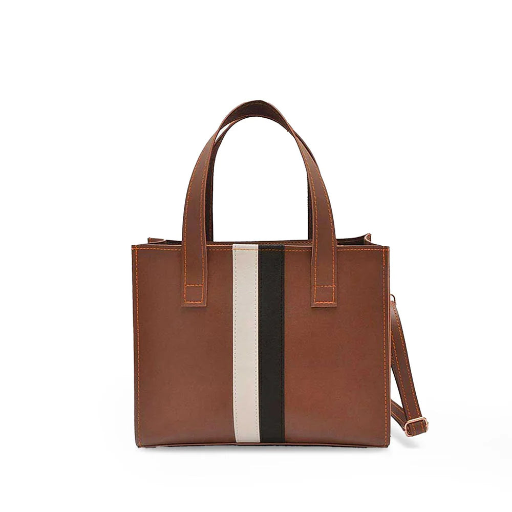 STRIP HAND BAG BROWN